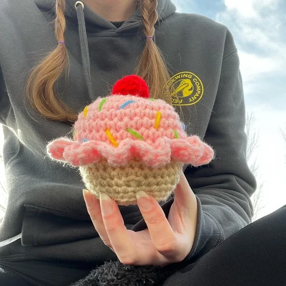 Hand Crocheted Emotional Support Pink Cupcake Plushie! - Picture 5 of 9